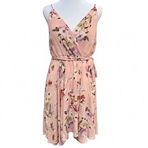 Boutique Pink Floral Summer Dress Tie Waist Sleeveless Spring Cottagecore Large